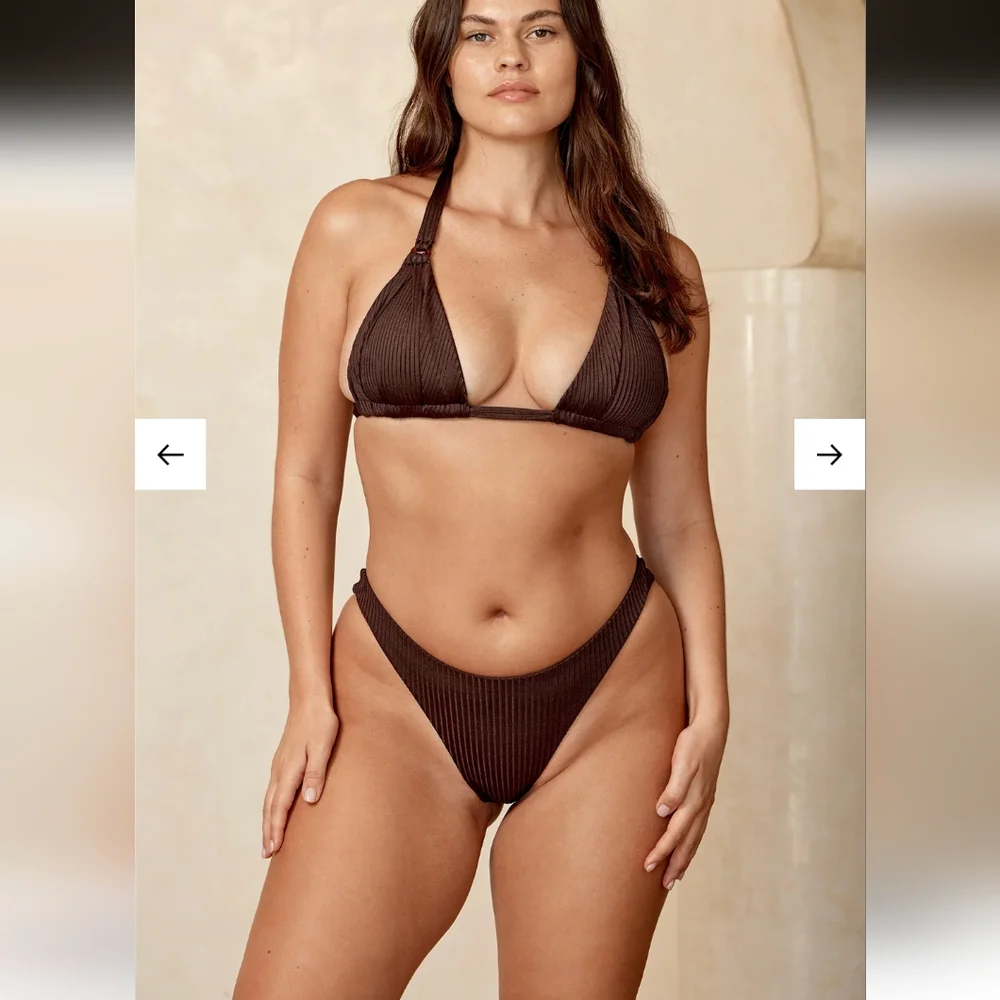 Monday Swimwear Brown Ribbed Bikini Bottom